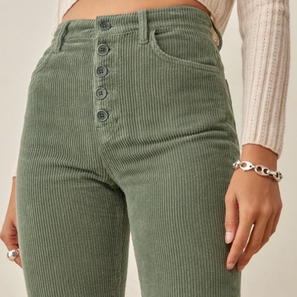 Reformation Cynthia Button Fly High Rise Straight Corduroy Pants Sz 25 - Picture 2 of 8